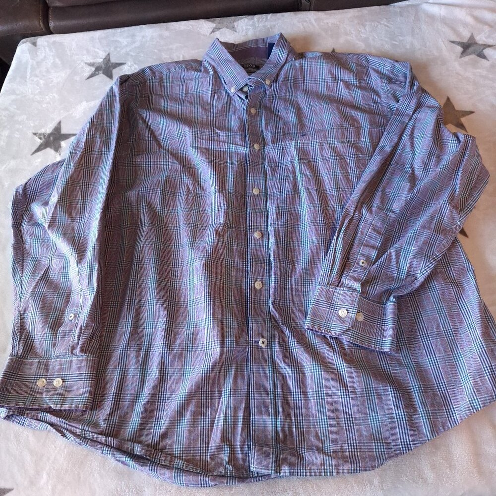 Izod Men's XXL Purple & Gray Plaid Button Down Long Sleeve Shirt